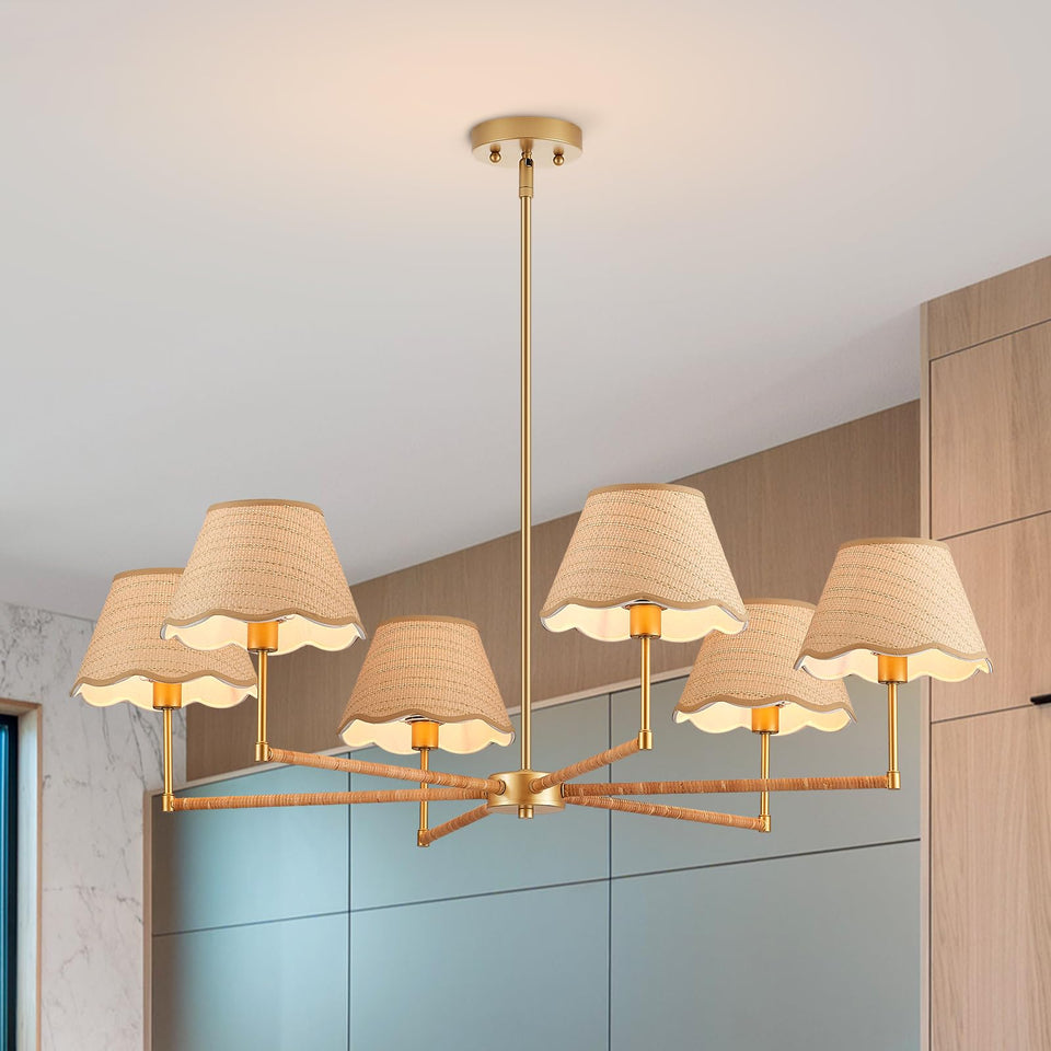 ELYCCUPA 39-inch boho rattan chandelier ideal for warm dining room ambience.