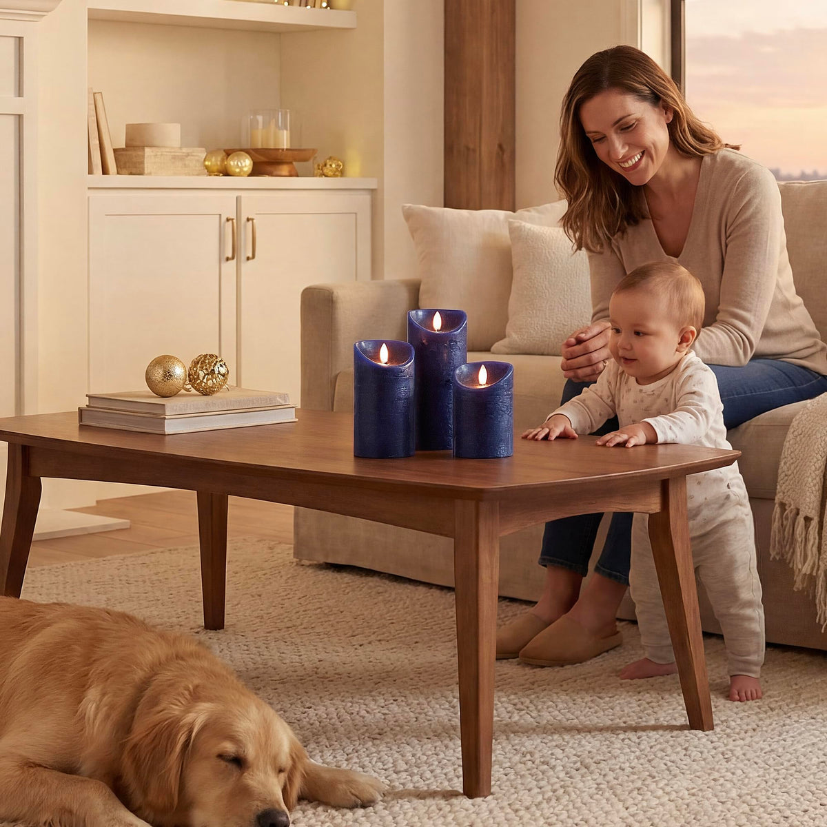 Sets the mood for dining with soft, warm white light in the room.