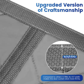 Bottom gravity bars keep the curtain weighted for better draft blocking.