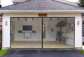 Elytsemoh garage screen door setup showing seamless fit for 10x8ft openings for patios