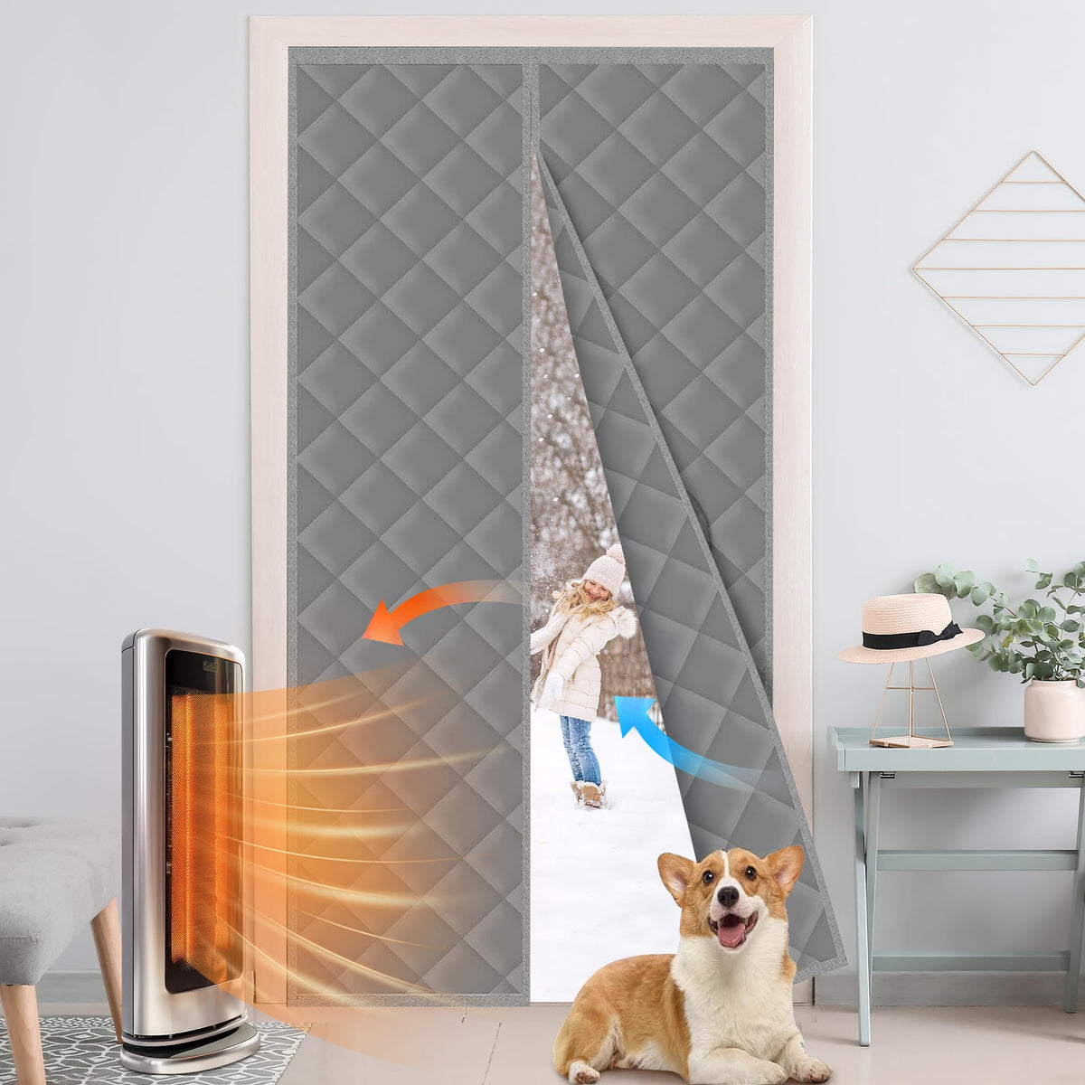 Elytsemoh magnetic thermal door curtain blocks drafts for cozy interiors.