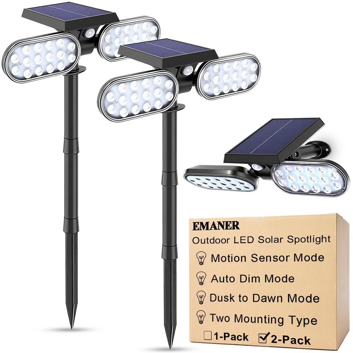 EMANER Motion Solar Light front view with bright entryway illumination