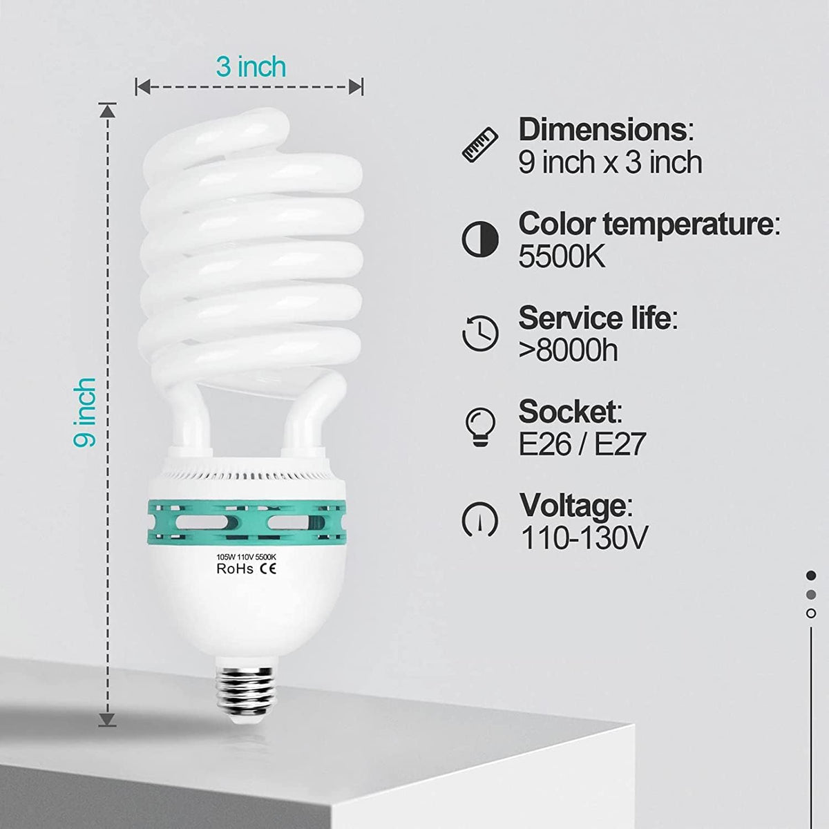 EMART 105W bulb packaging ready for easy replacement in lighting kits and studio setups