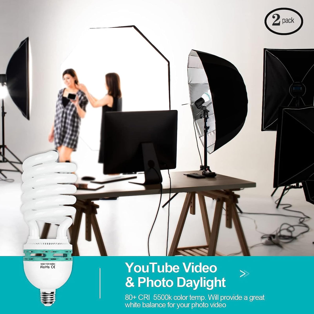 EMART light bulb emitting steady, quiet light without noise or flicker for video