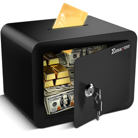 Emasme mini safe front view demonstrates compact home storage for valuables.