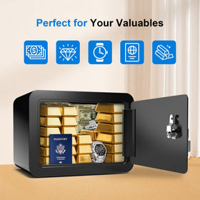 Emasme mini safe interior offers space for cash, jewelry, and keepsakes.