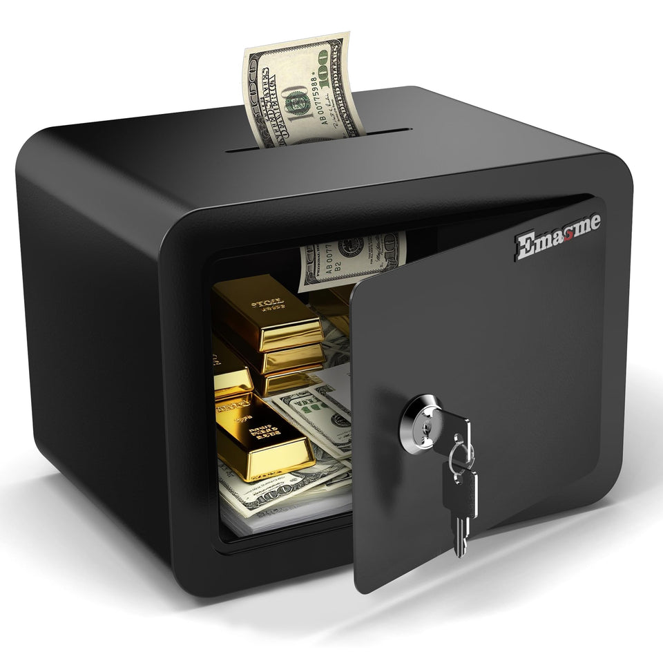 Emasme small safe with key-slot deposit closeup for easy deposits