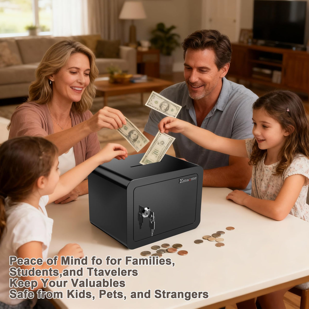 Emasme lock box with keys demonstrates simple access and privacy