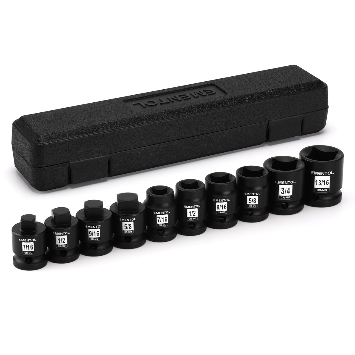 EMENTOL 10-piece drill socket set in a durable case for organized workspace.