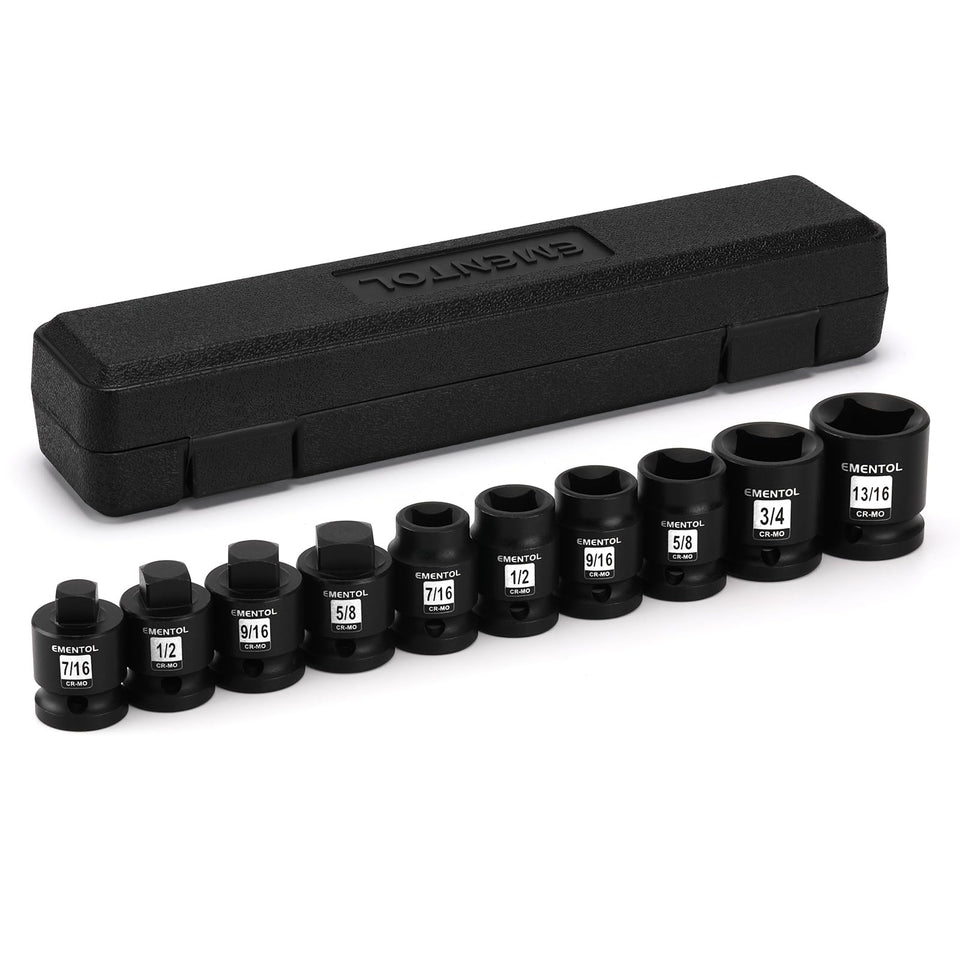 EMENTOL 10-piece drill socket set in a durable case for organized workspace.