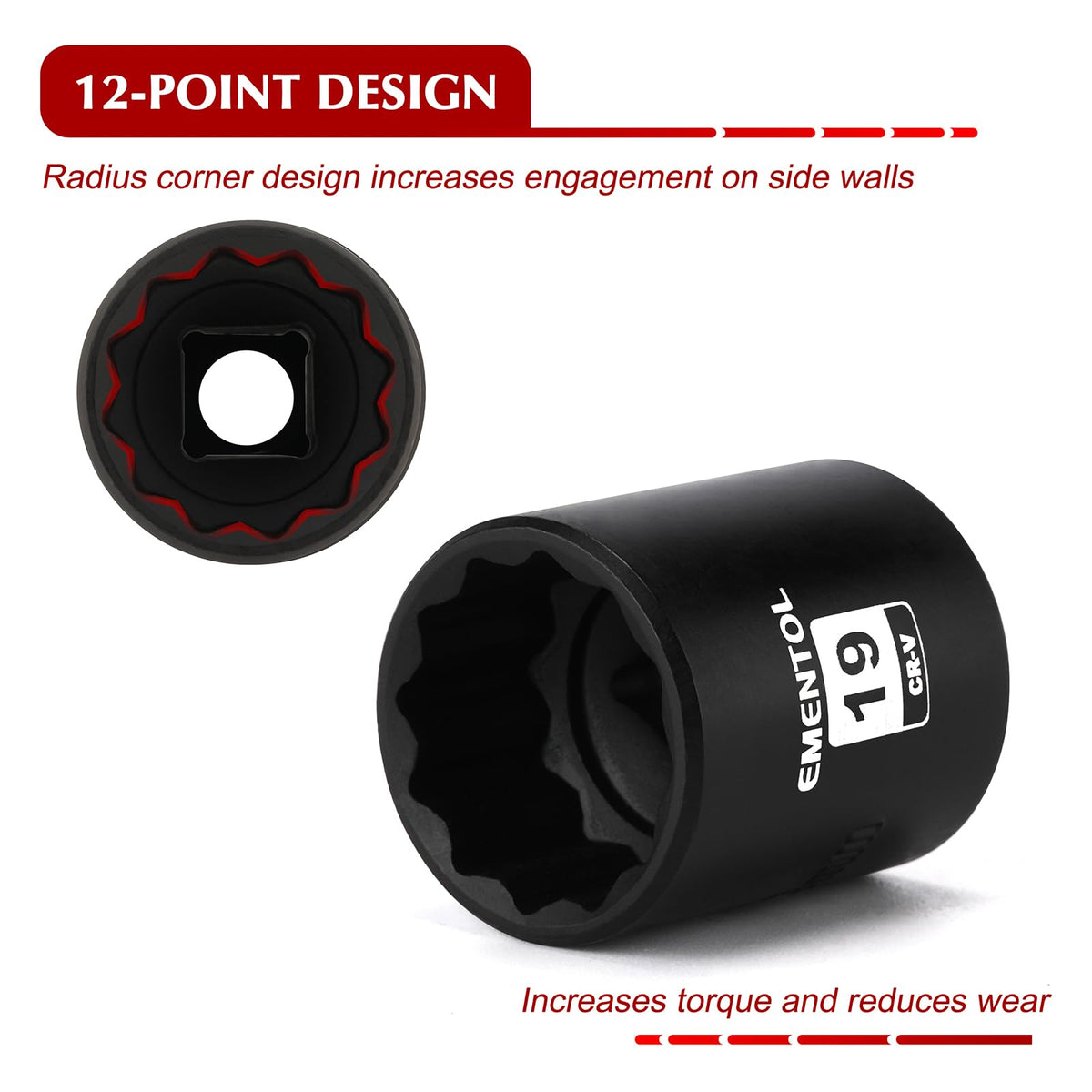 EMENTOL sockets with high-contrast size markings for fast selection.