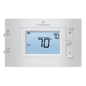 Emerson 1F83C-11NP thermostat front view with a clear backlit display for easy reading