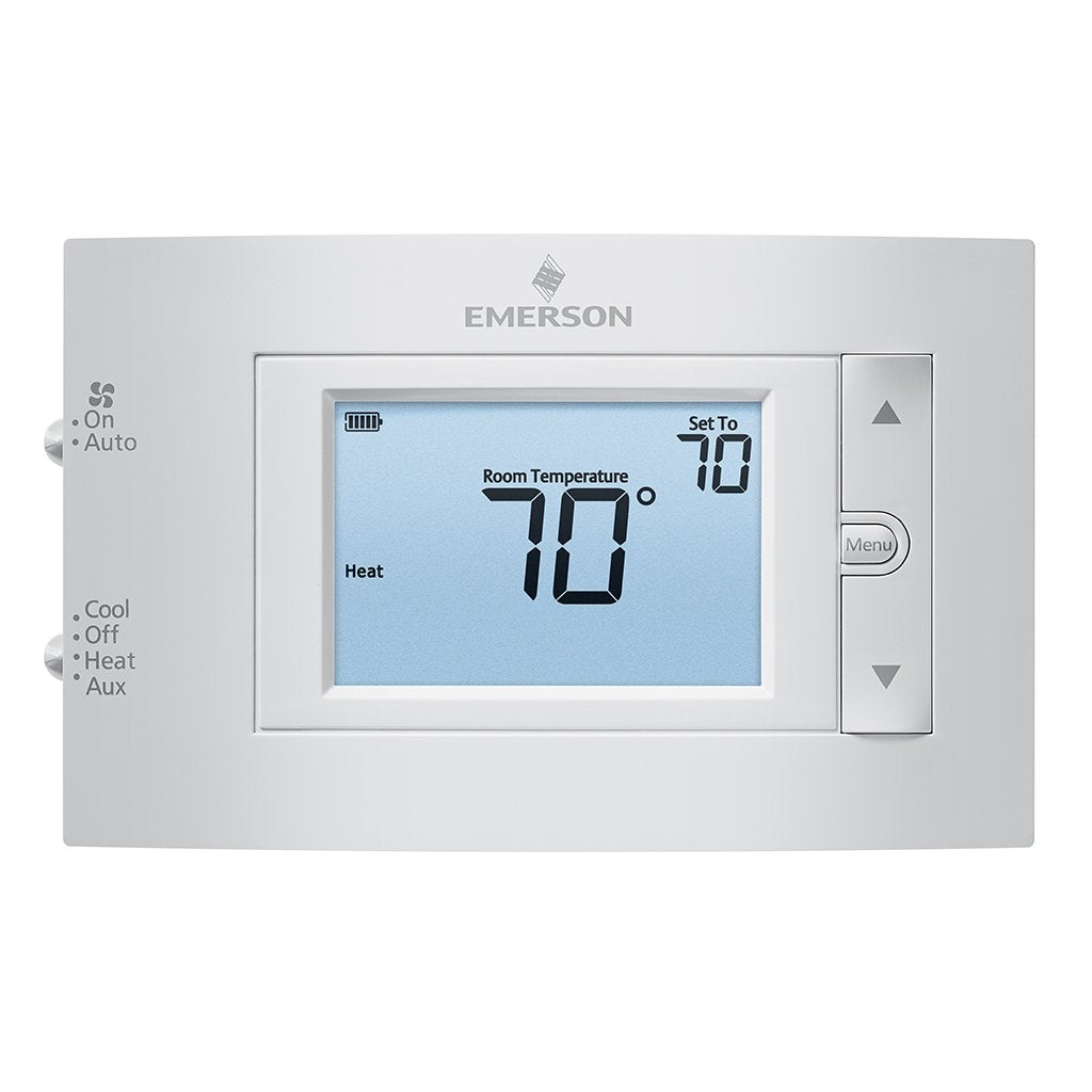 Emerson White-Rodgers 1F83H-21NP thermostat front view with a large backlit display for easy reading