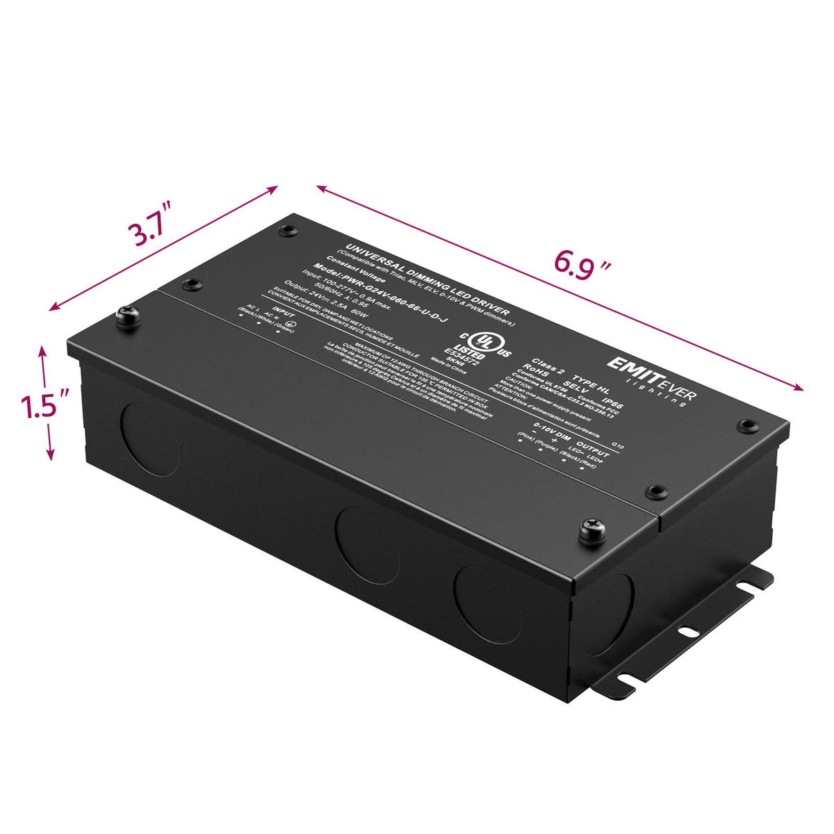 EMITEVER 60W dimmable LED driver aluminum housing, rugged protection in tight spaces.