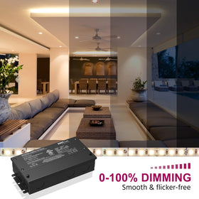 EMITEVER 60W dimmable LED driver with dimmer compatibility for common wall controls.