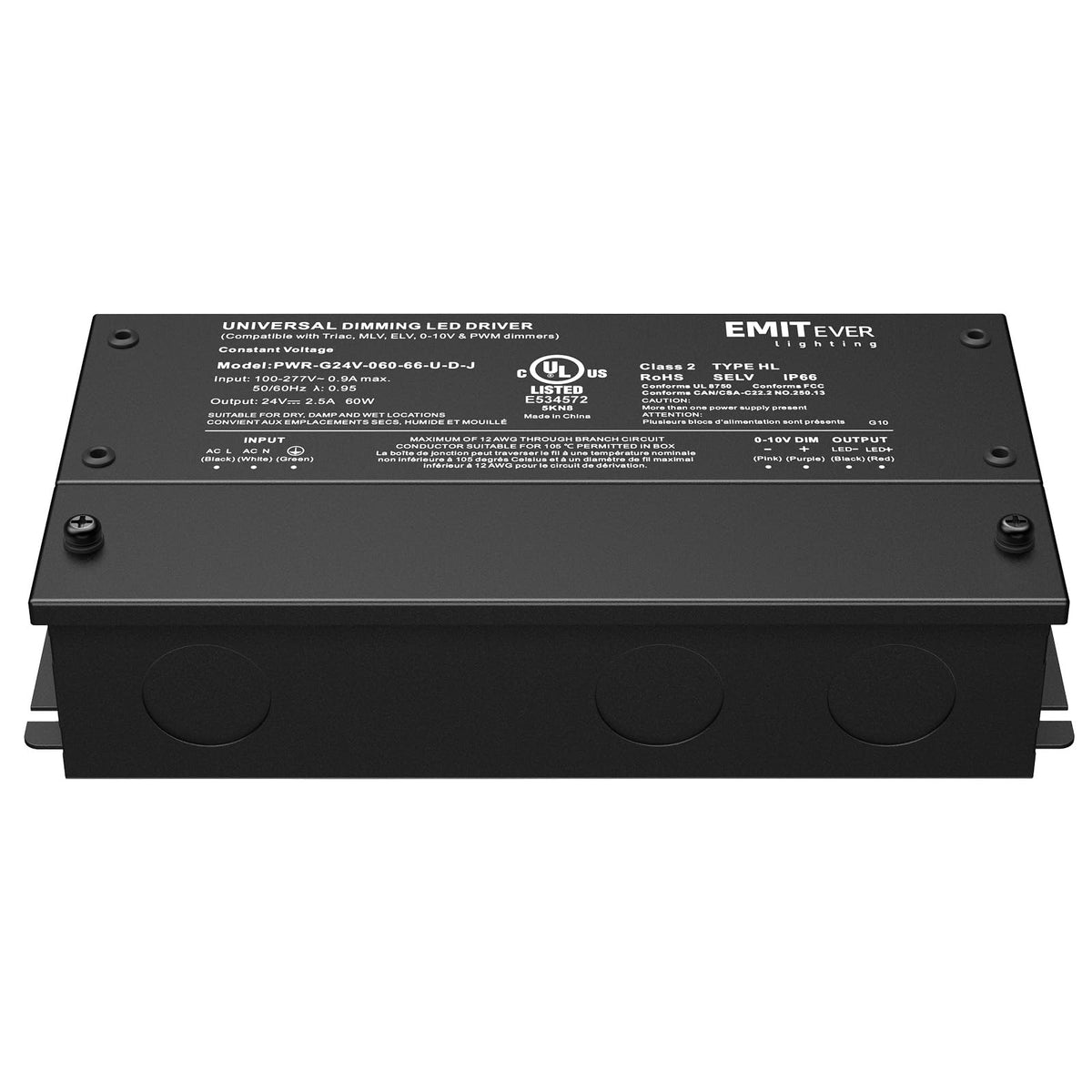 EMITEVER 60W dimmable LED driver with built-in protections supporting reliable operation.