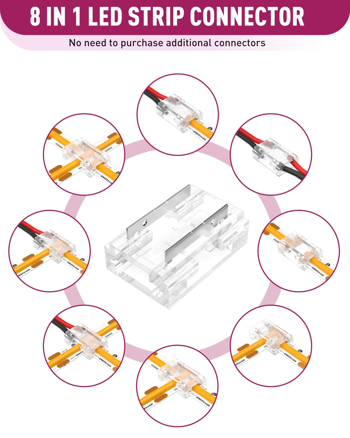 EMITEVER 8-in-1 LED connector corner for smooth corner-to-corner tape runs