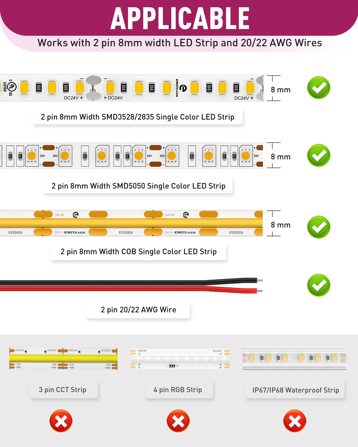 EMITEVER 8-in-1 LED connector strip-to-strip for seamless joints