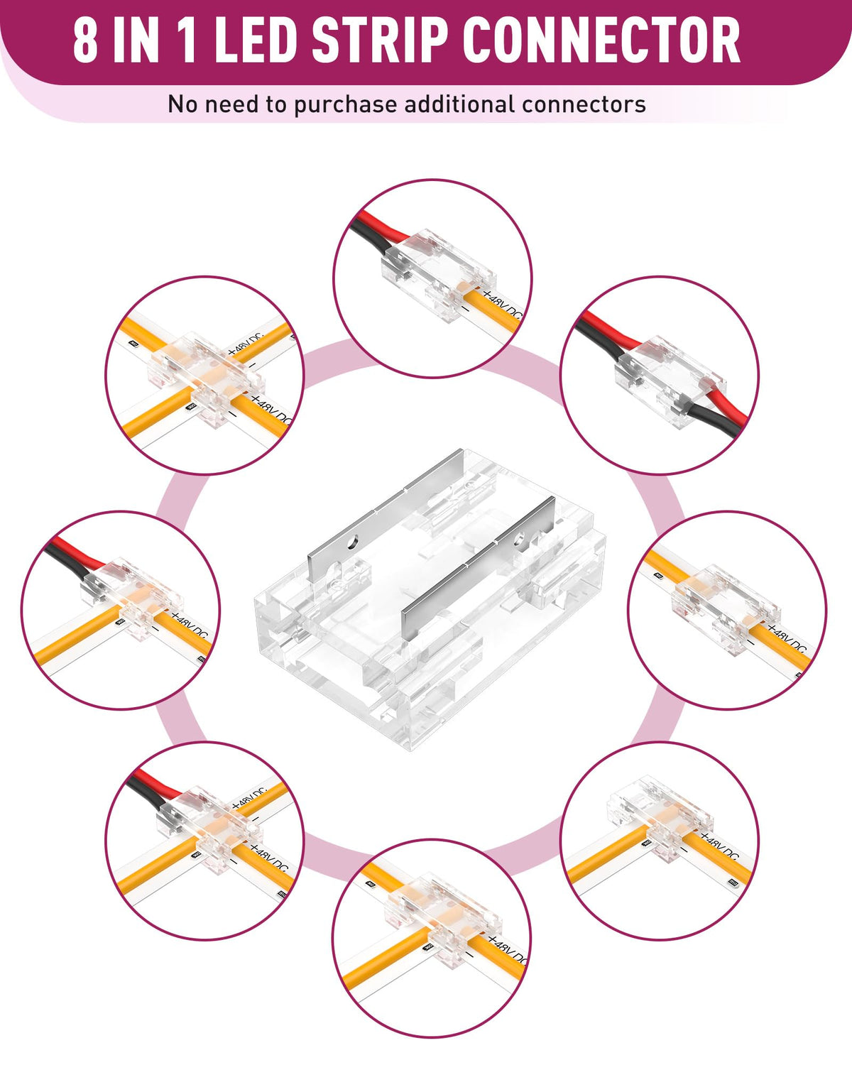 EMITEVER 8-in-1 corner connector for L-shaped LED layouts without soldering
