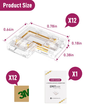 EMITEVER 8mm corner connector compatible with 5V/12V/24V tapes.
