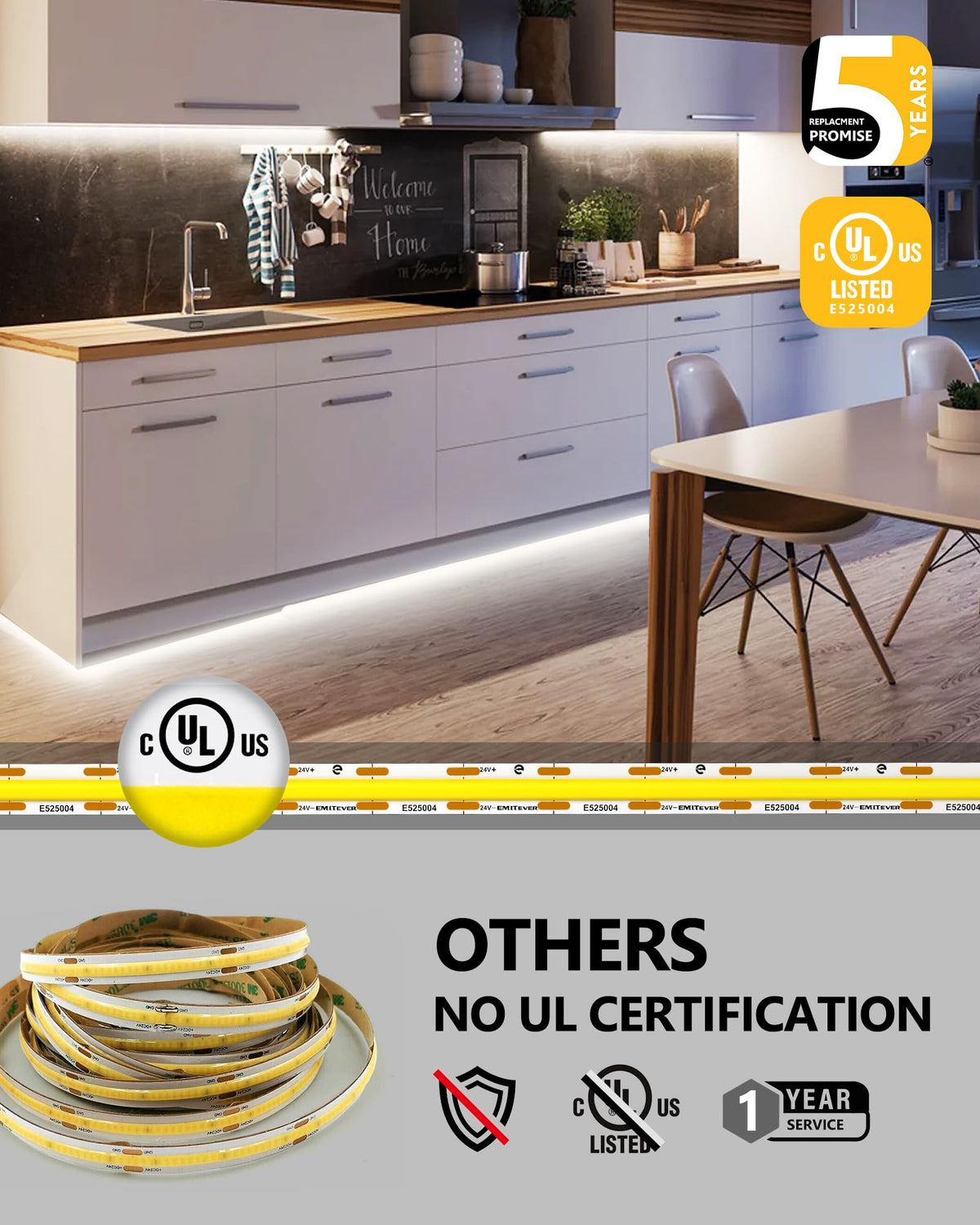 EMITEVER COB LED strip as toe-kick lighting for subtle architectural accents