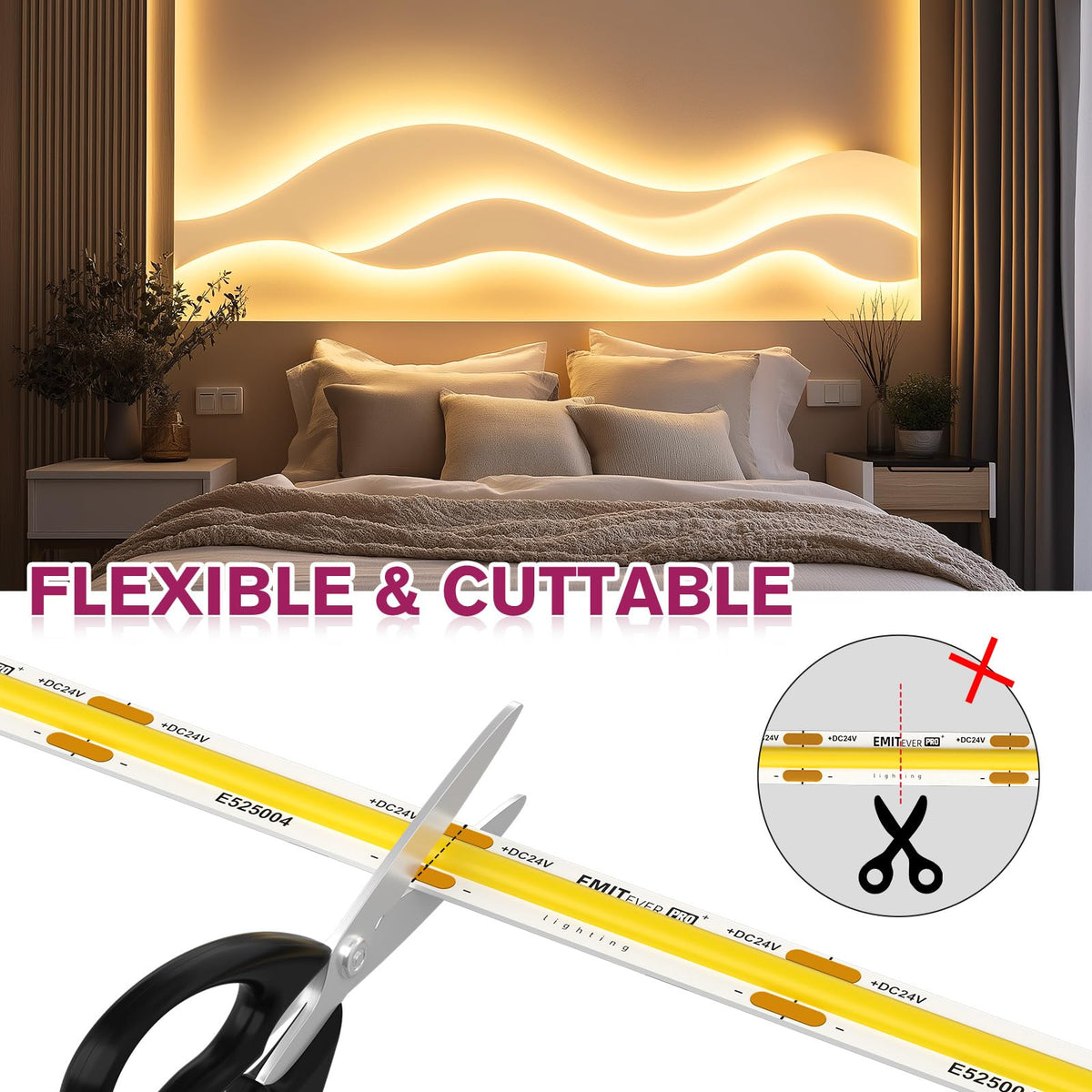 EMITEVER COB LED strip installed indoors with IP30 indoor rating