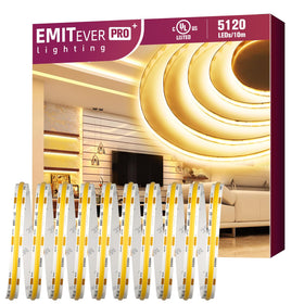 EMITEVER COB LED strip in warm white 3000K on an 8mm PCB for consistent indoor lighting