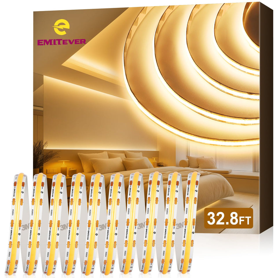 EMITEVER COB LED strip light, warm white, 32.8ft reel, ideal for under-cabinet tasks