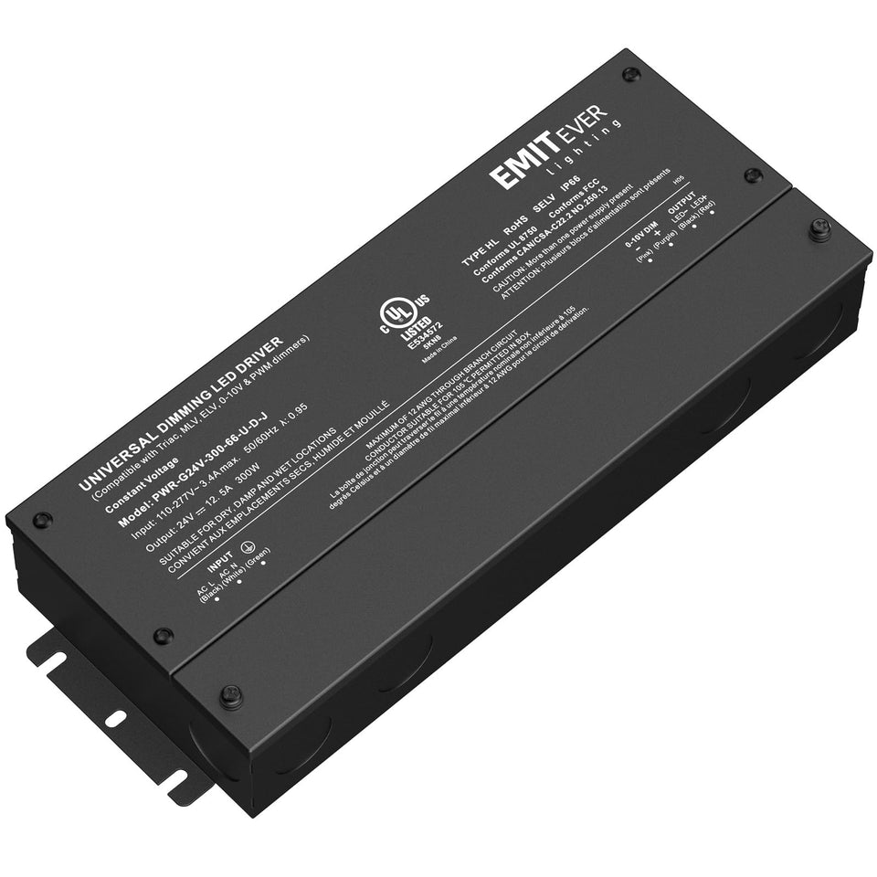 EMITEVER dimmable LED driver 300W, front view, compact profile and efficient performance