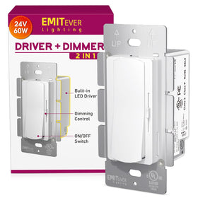 EMITEVER dimmer switch front view with a glossy white finish for sleek lighting control.