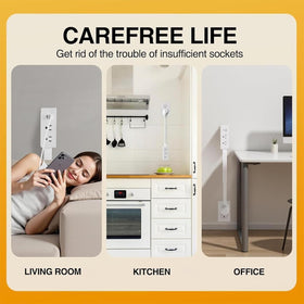 Emitymutic outlet extender provides dual outlets for simultaneous charging.