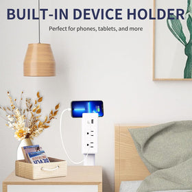 Emitymutic outlet extender plug-in action shows tool-free setup.
