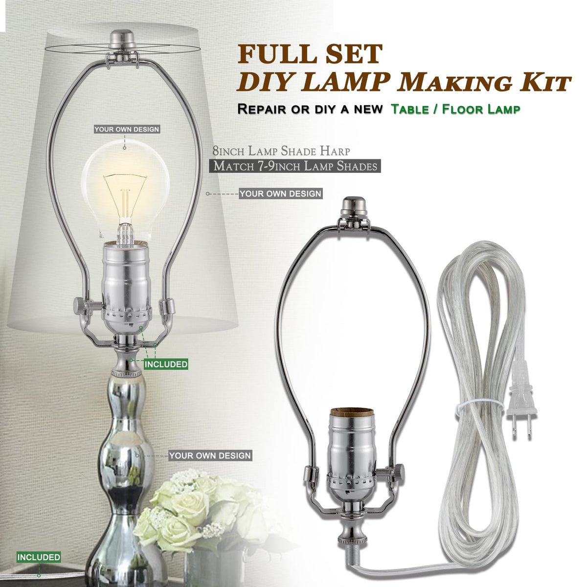 EMNOOTI lamp making kit harps and hardware enable sturdy, customizable lamps.