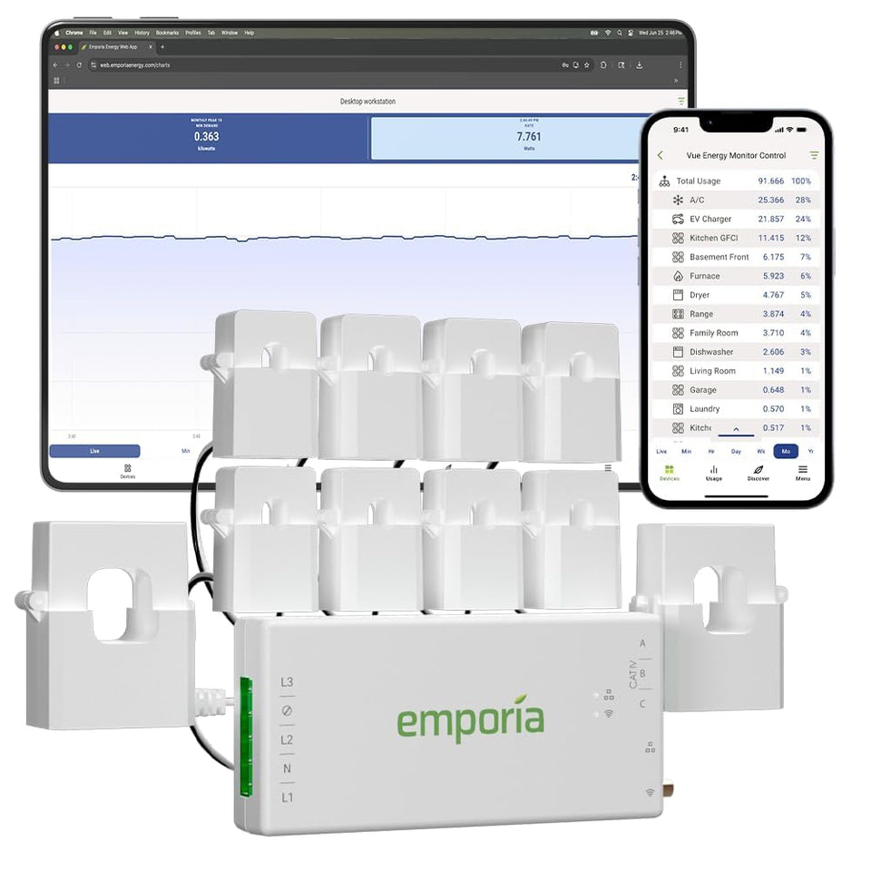 Emporia Vue 3 installed inside breaker panel for precise home energy monitoring.