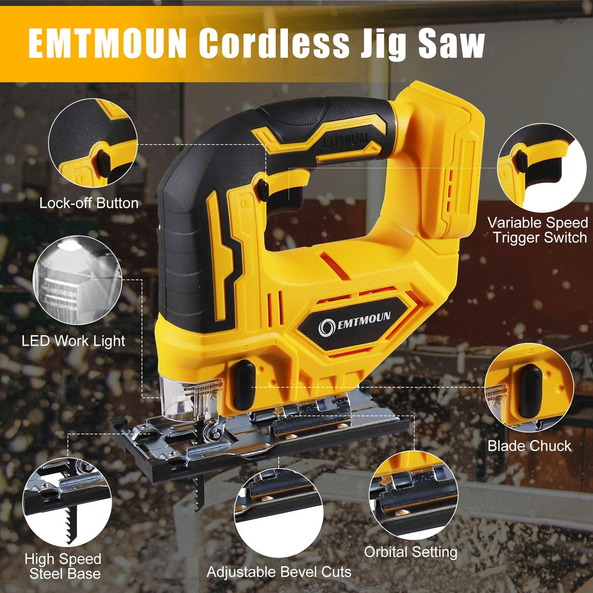 EMTMOUN wood cutting depth up to 135 mm for straight or curved cuts