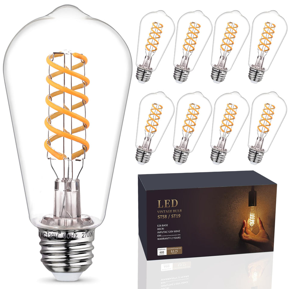 EMYMLITE 8-pack dimmable vintage Edison bulbs in ceiling fixtures for a warm ambient glow