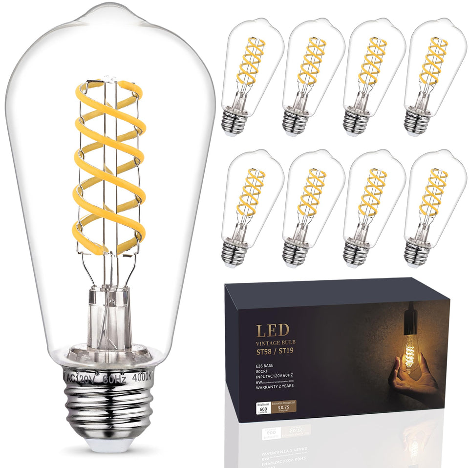 EMYMLITE 8-pack LED filament bulbs with vintage clear appearance for ceiling fixtures