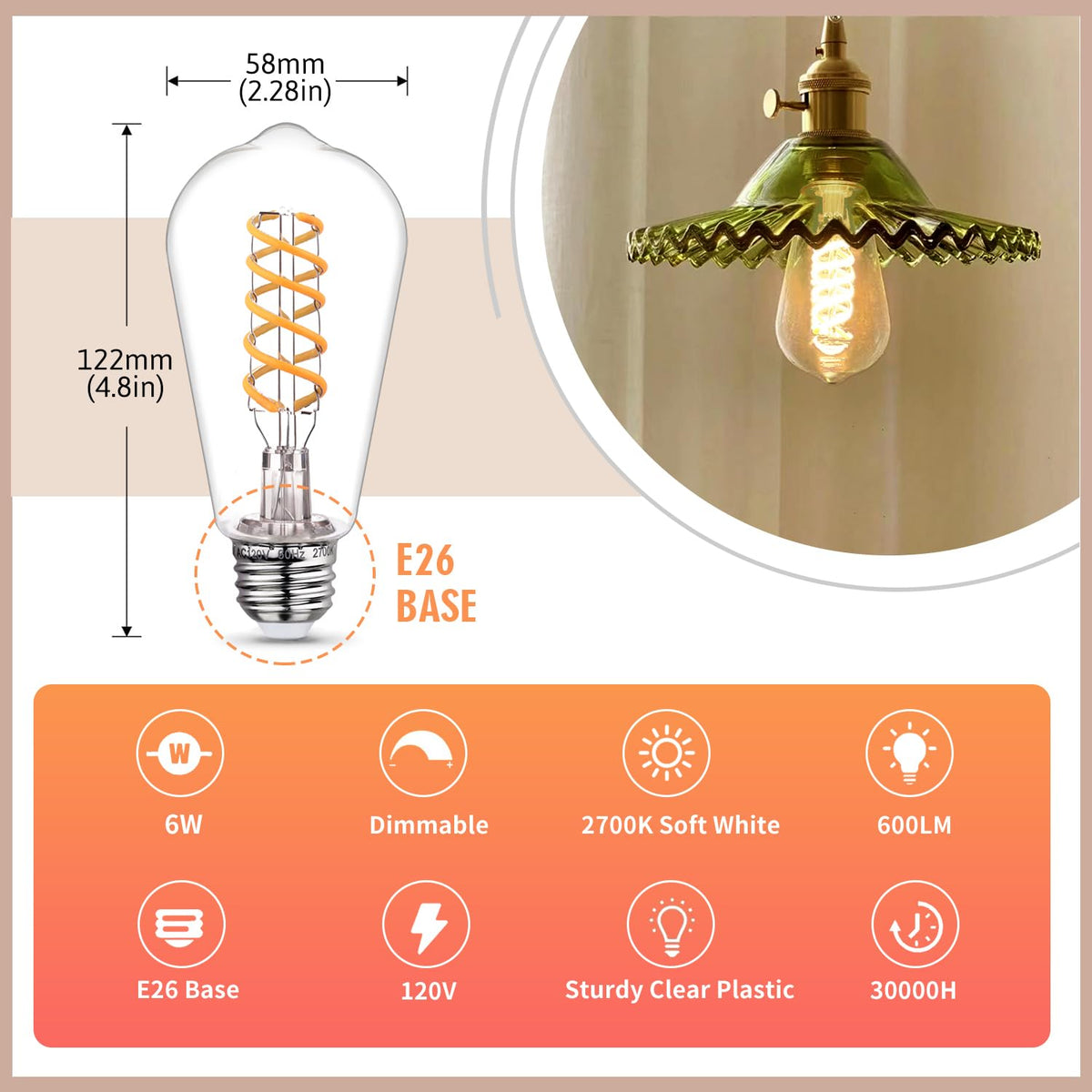 EMYMLITE ST19/ST58 vintage filament bulbs with antique spiral design for decorative lighting