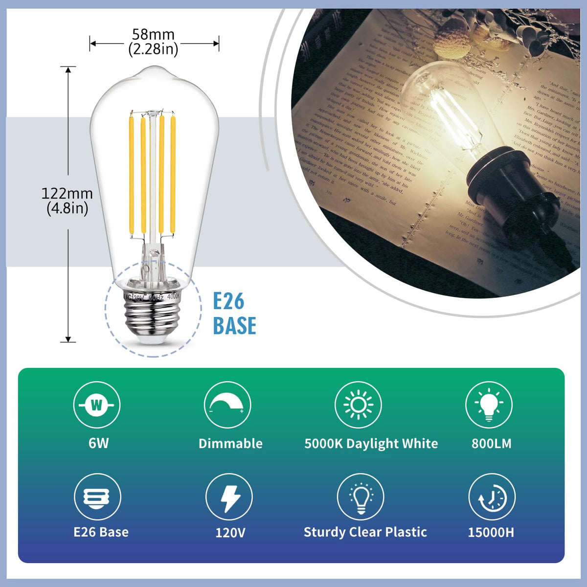 EMYMLITE ST58 vintage dimmable LED bulb for chandeliers and pendants.