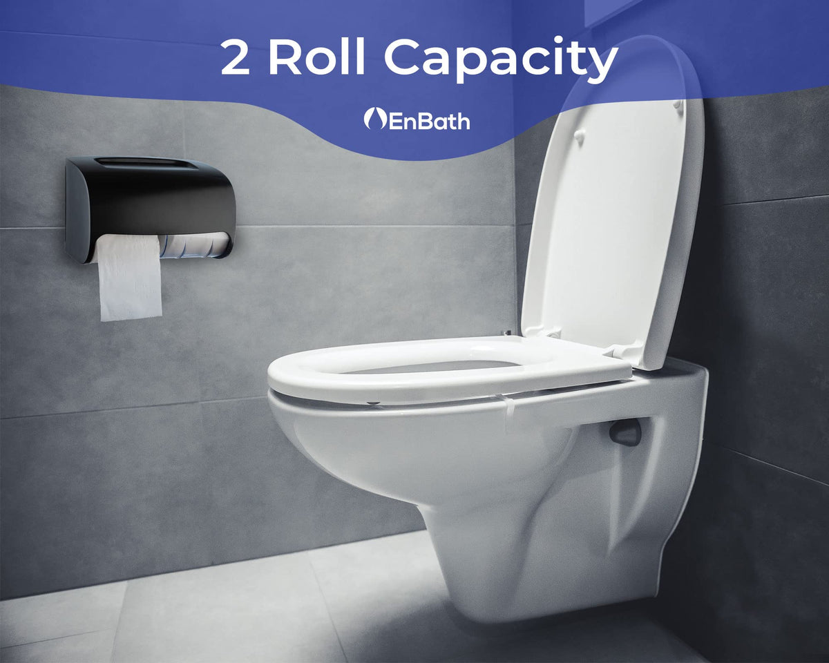 EnBath locking double-roll holder shown closed, security for shared restrooms