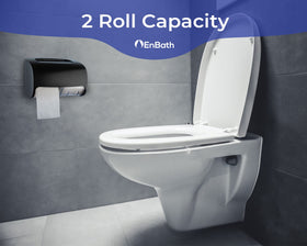 EnBath locking double-roll holder shown closed, security for shared restrooms