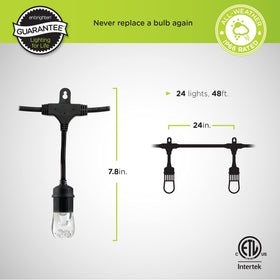 Enbrighten 24 LED bulbs on a 48 ft strand provide durable, long-lasting outdoor lighting.