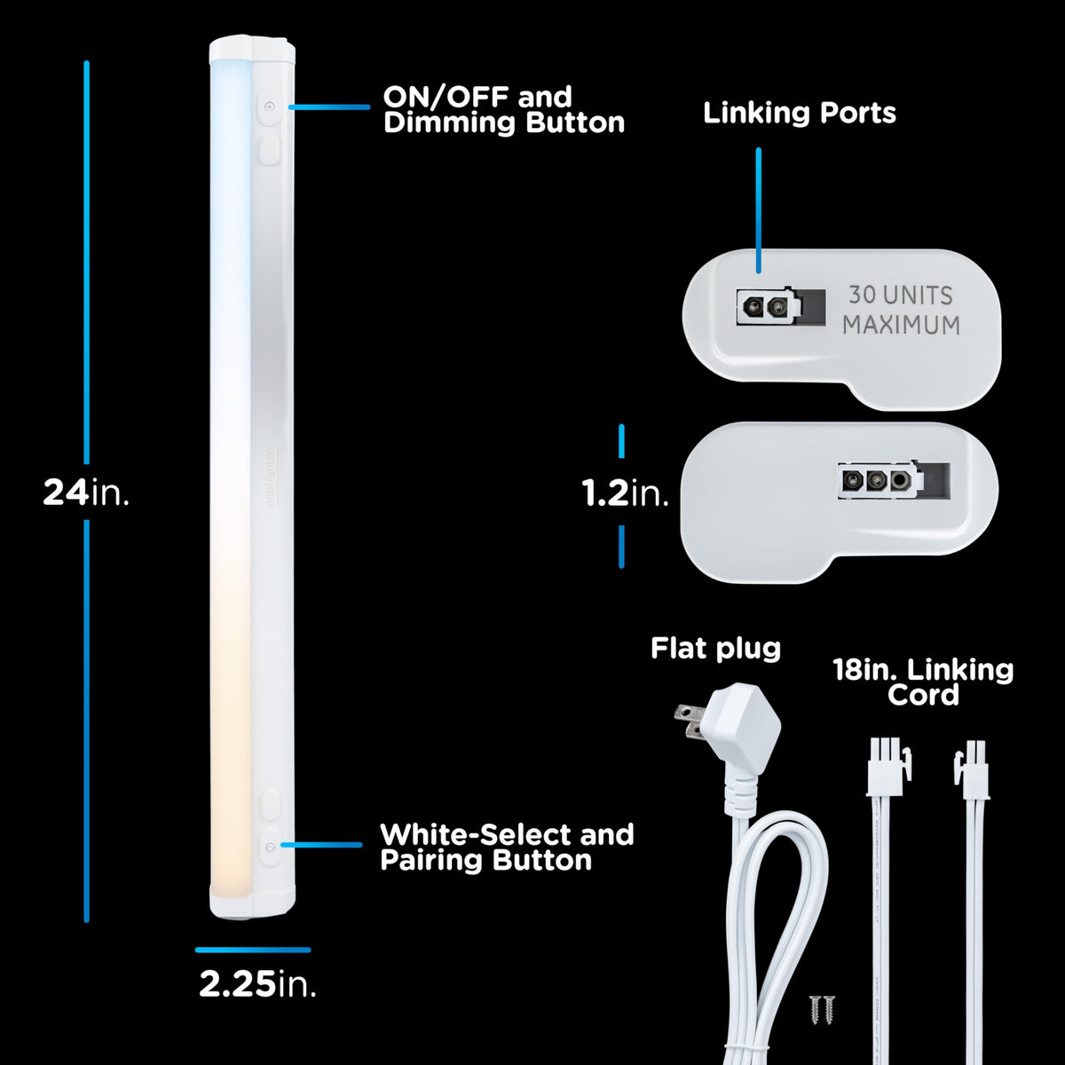 Enbrighten 24in under-cabinet light displaying temperature range from warm to cool