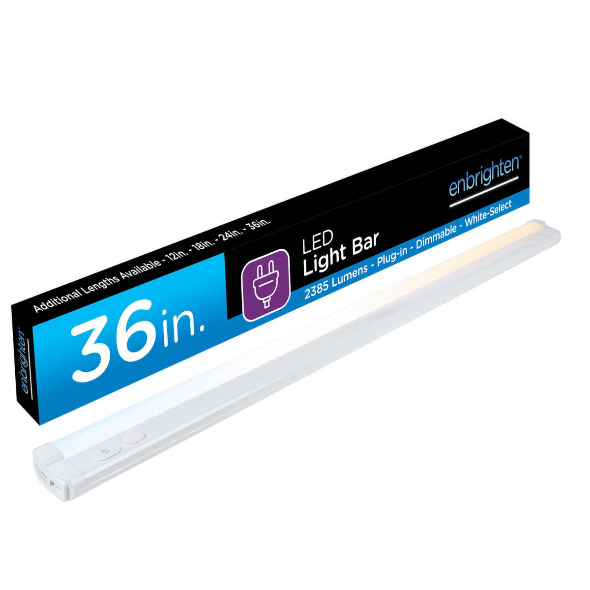 Enbrighten 36inch plug-in under-cabinet light provides bright, even kitchen task illumination.