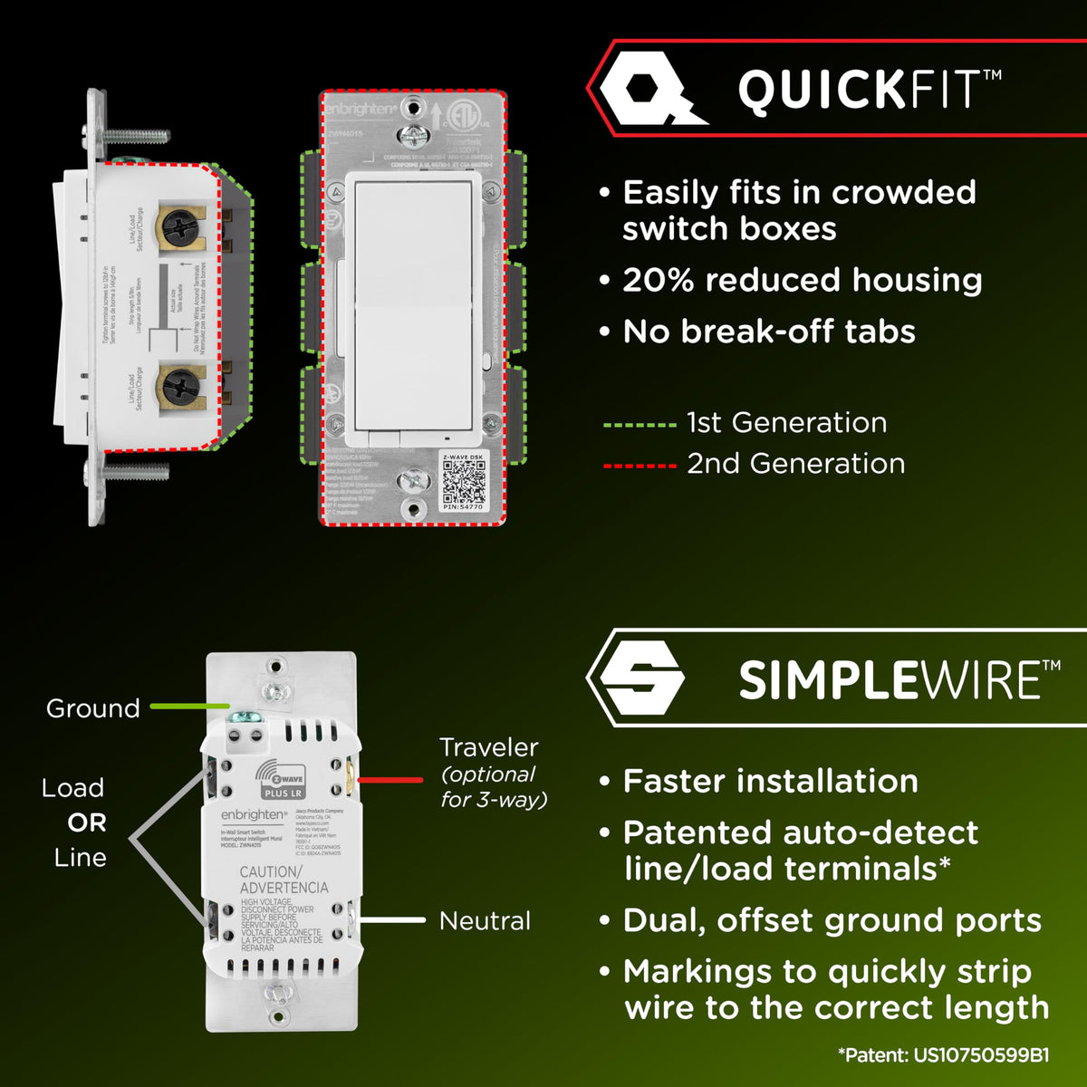 Enbrighten 800LR deep in-wall assembly demonstrates tidy wiring and compact depth.