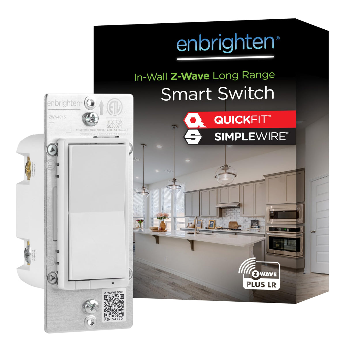 Enbrighten 800LR wall switch faceplate shows quick-fit integration for renovations.