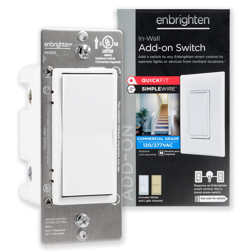 Enbrighten add-on switch QuickFit design for easier installation in tight boxes.