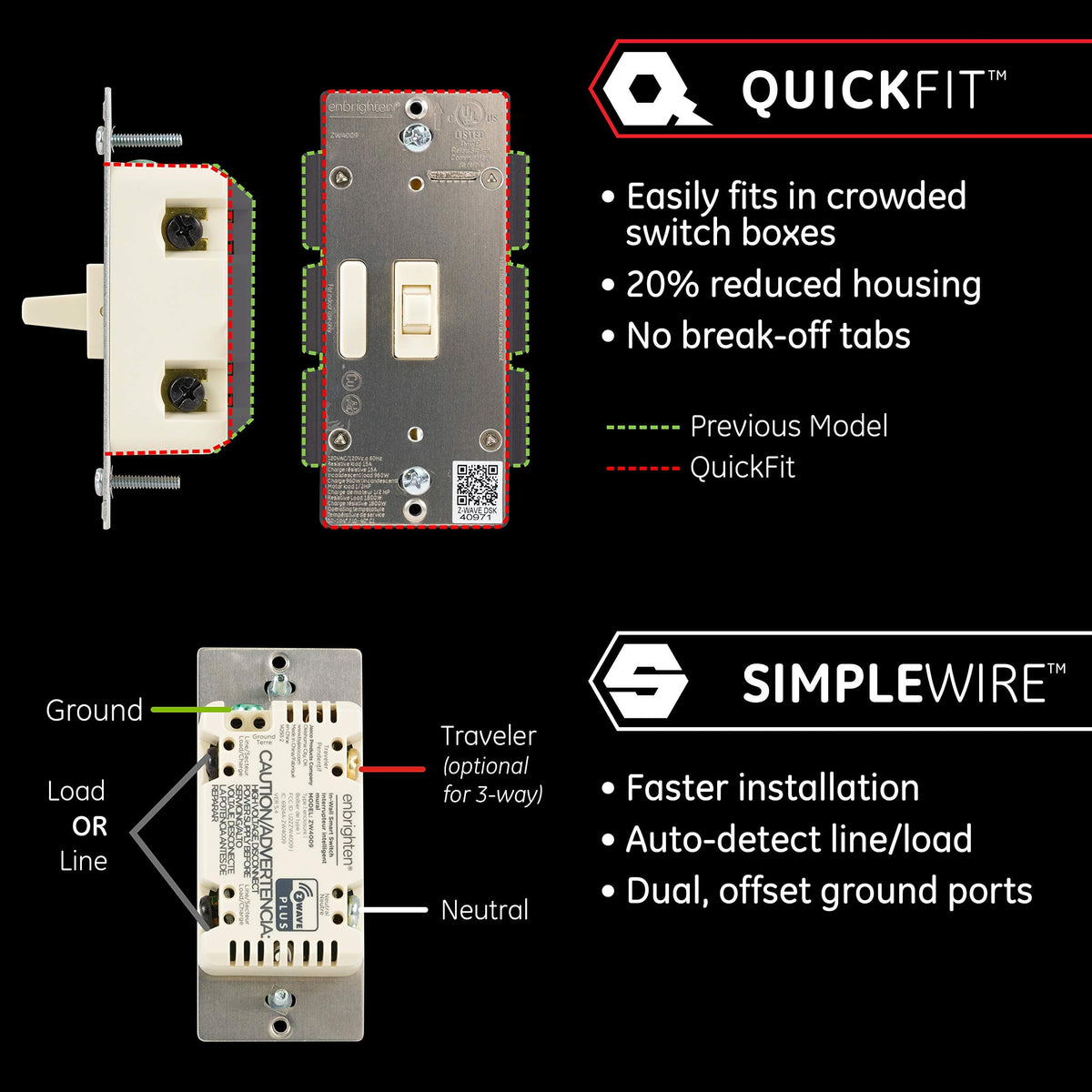 Enbrighten Almond Z-Wave Plus 3-way ready setup enables flexible multi-switch configurations.
