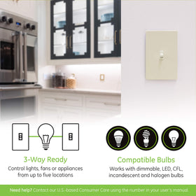 Enbrighten Almond Z-Wave Plus switch shown with hub and app control for remote lighting.