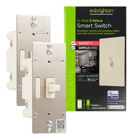 Enbrighten Almond Z-Wave Plus switch front view for sleek in-wall lighting control.